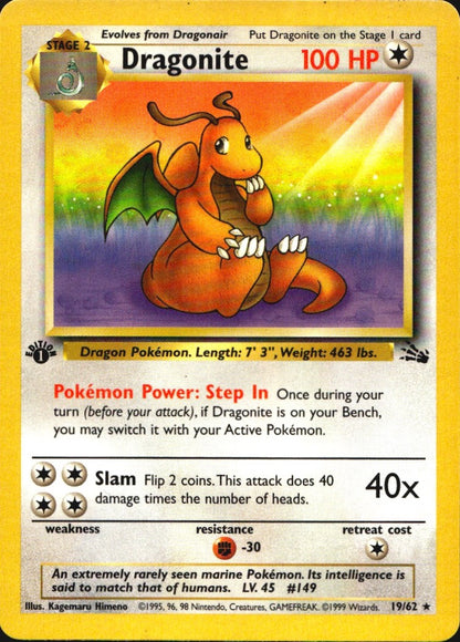Dragonite 19/62 Fossil Rare Pokemon 1st Edition Near Mint