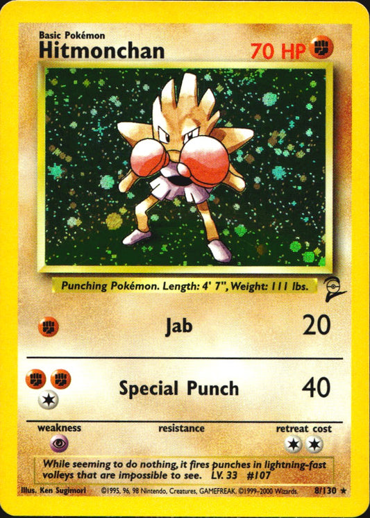 Hitmonchan 8/130 Holo Rare Base Set 2 Pokemon Near Mint