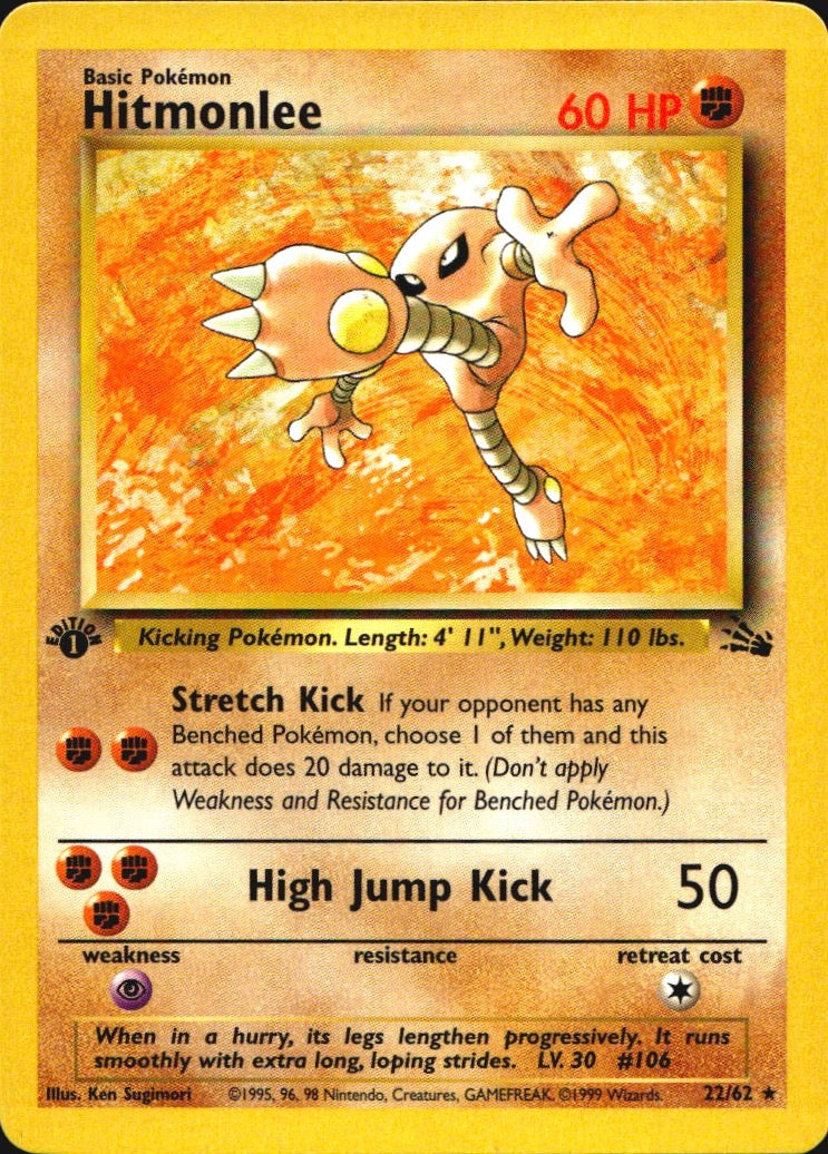 Hitmonlee 22/62 Fossil Rare Pokemon 1st Edition Near Mint