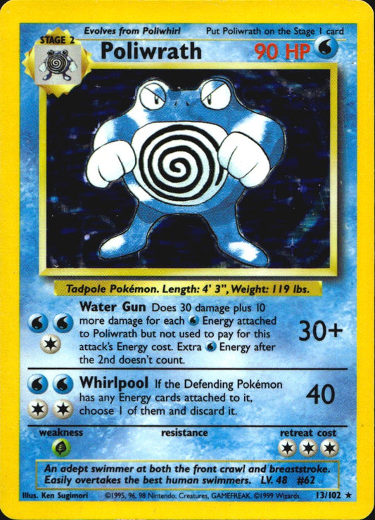 Poliwrath 13/102 Holo Holo Rare Base Set Unlimited Pokemon Moderately Played