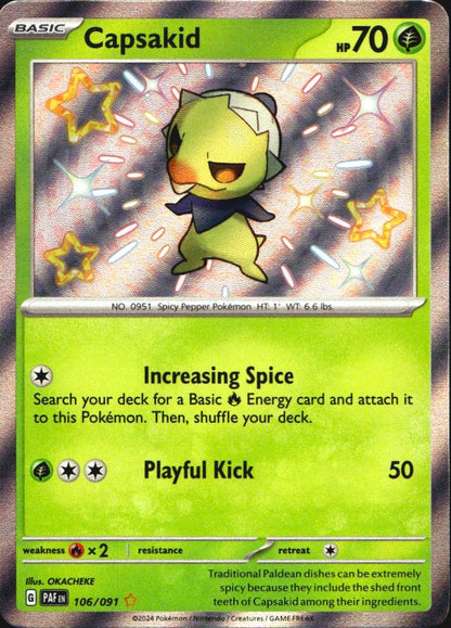 Capsakid 106/091 Paldean Fates Shiny Rare Pokemon Holo Near Mint