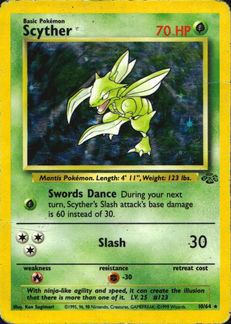 Scyther 10/64 Holo Rare Jungle Pokemon Damaged