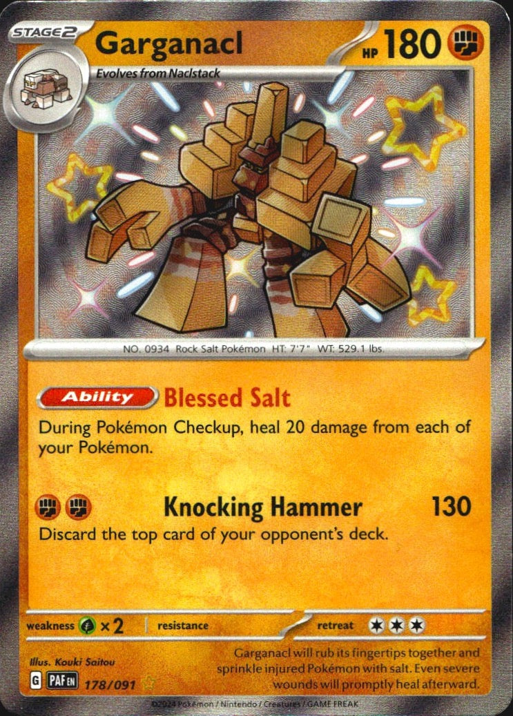 Garganacl 178/091 Paldean Fates Shiny Rare Pokemon Holo Near Mint