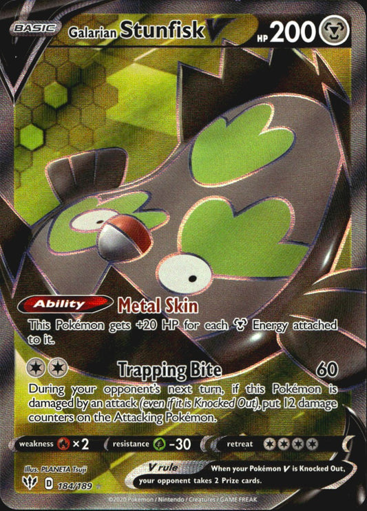 Galarian Stunfisk V 184/189 Ultra Rare Darkness Ablaze Pokemon Near Mint