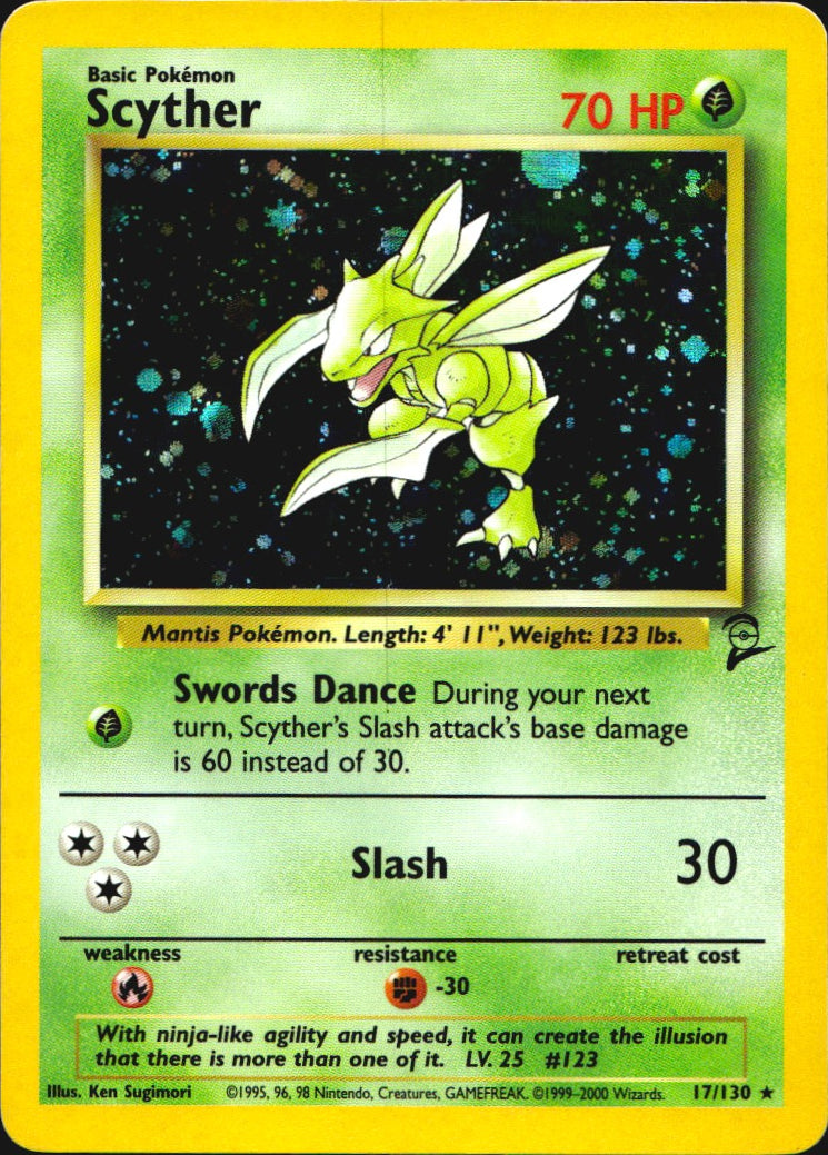 Scyther 17/130 Holo Rare Base Set 2 Pokemon Near Mint