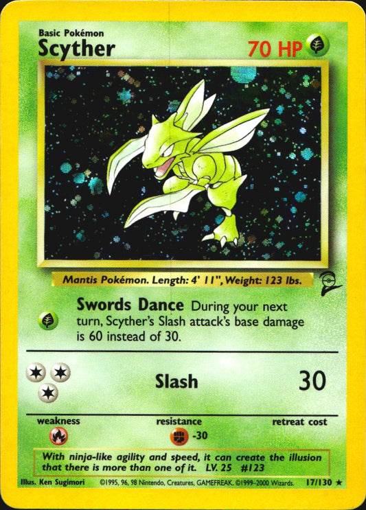 Scyther 17/130 Holo Rare Base Set 2 Pokemon Near Mint