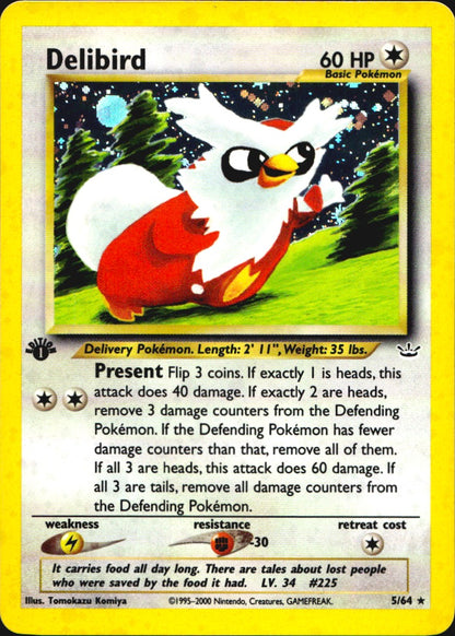 Delibird 5/64 Rare Neo Revelation Pokemon 1st Edition Holo Near Mint