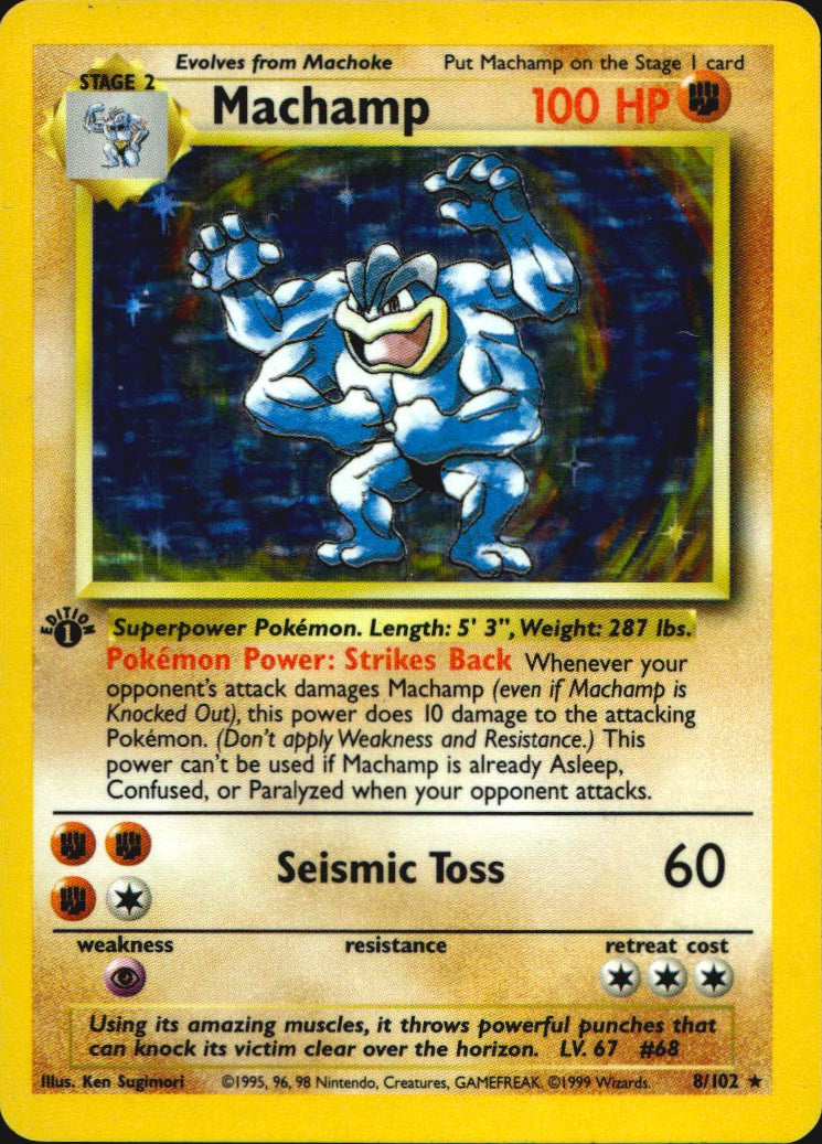 Machamp 8/102 Holo Rare Pokemon 1st Edition Holo Lightly Played