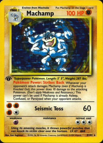 Machamp 8/102 Holo Rare Pokemon 1st Edition Holo Lightly Played