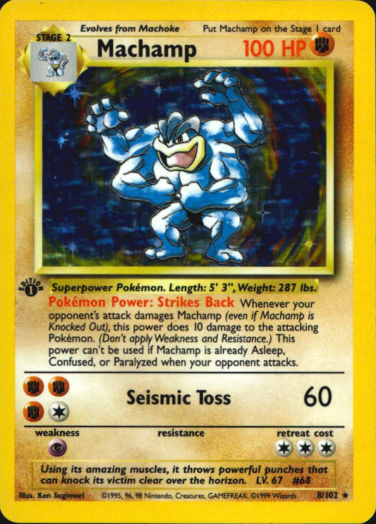 Machamp 8/102 Holo Rare Pokemon 1st Edition Holo Lightly Played