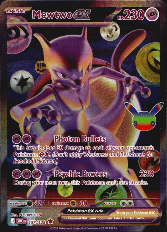 Mewtwo ex 157/128 ME: 30th Celebration Futuristic Rare Pokemon Holo Near Mint