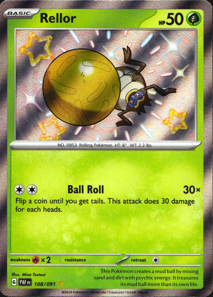 Rellor 108/091 Paldean Fates Shiny Rare Pokemon Holo Near Mint