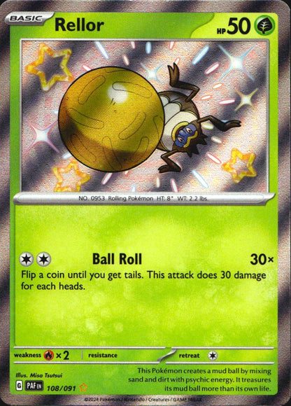 Rellor 108/091 Paldean Fates Shiny Rare Pokemon Holo Near Mint