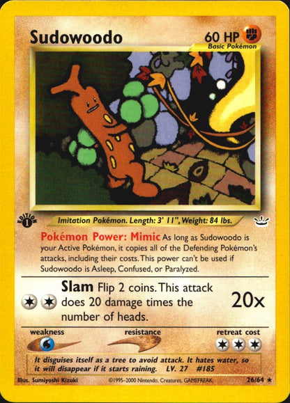 Sudowoodo 26/64 Neo Revelation Rare Pokemon 1st Edition Near Mint