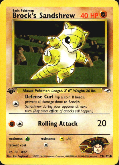 Brock's Sandshrew 71/132 Gym Heroes Common Pokemon 1st Edition Near Mint