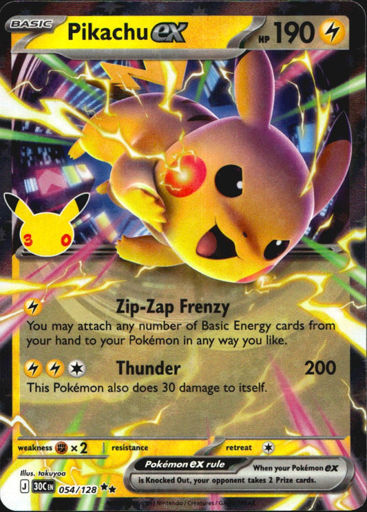 Pikachu ex 054/128 ME: 30th Celebration Holo Double Rare Pokemon Near Mint