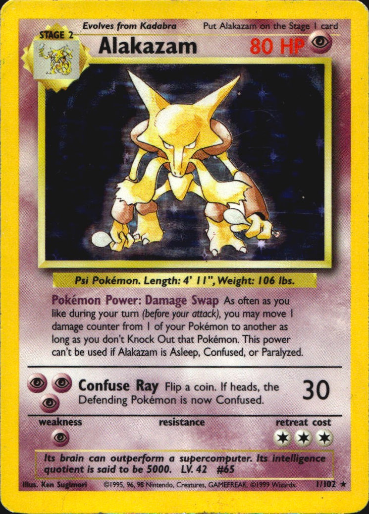 Alakazam 1/102 Holo Rare Base Set Unlimited Pokemon Moderately Played