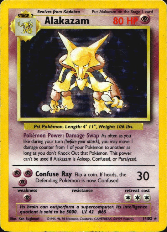 Alakazam 1/102 Holo Rare Base Set Unlimited Pokemon Moderately Played