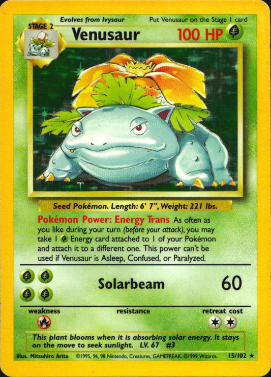 Venusaur 15/102 Holo Rare Base Set Unlimited Pokemon Near Mint