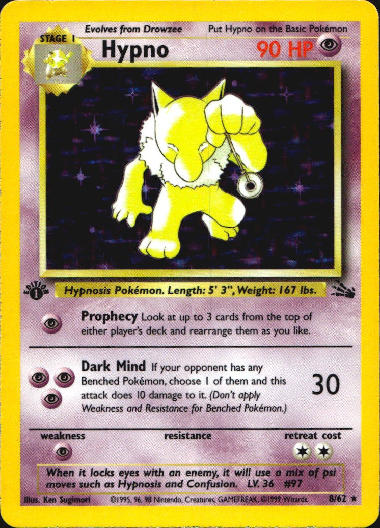 Hypno 8/62 Rare Fossil Pokemon 1st Edition Holo Near Mint