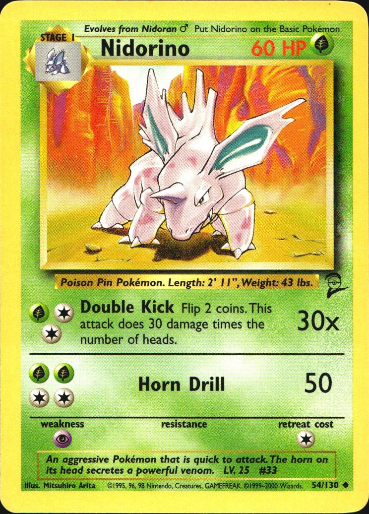 Nidorino 54/130 Base Set 2 Uncommon Pokemon Near Mint