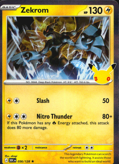 Zekrom 056/128 ME: 30th Celebration Rare Pokemon Holo Near Mint