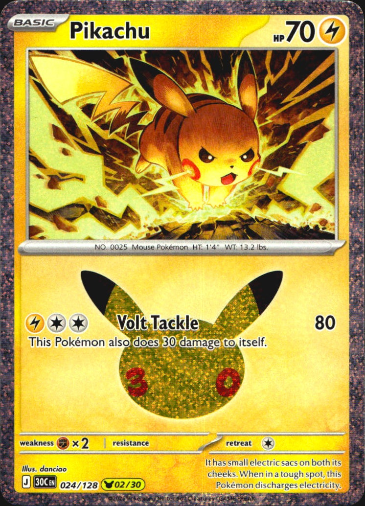Pikachu 024/128 ME: 30th Celebration Holo Pikachu Rare Pokemon Near Mint