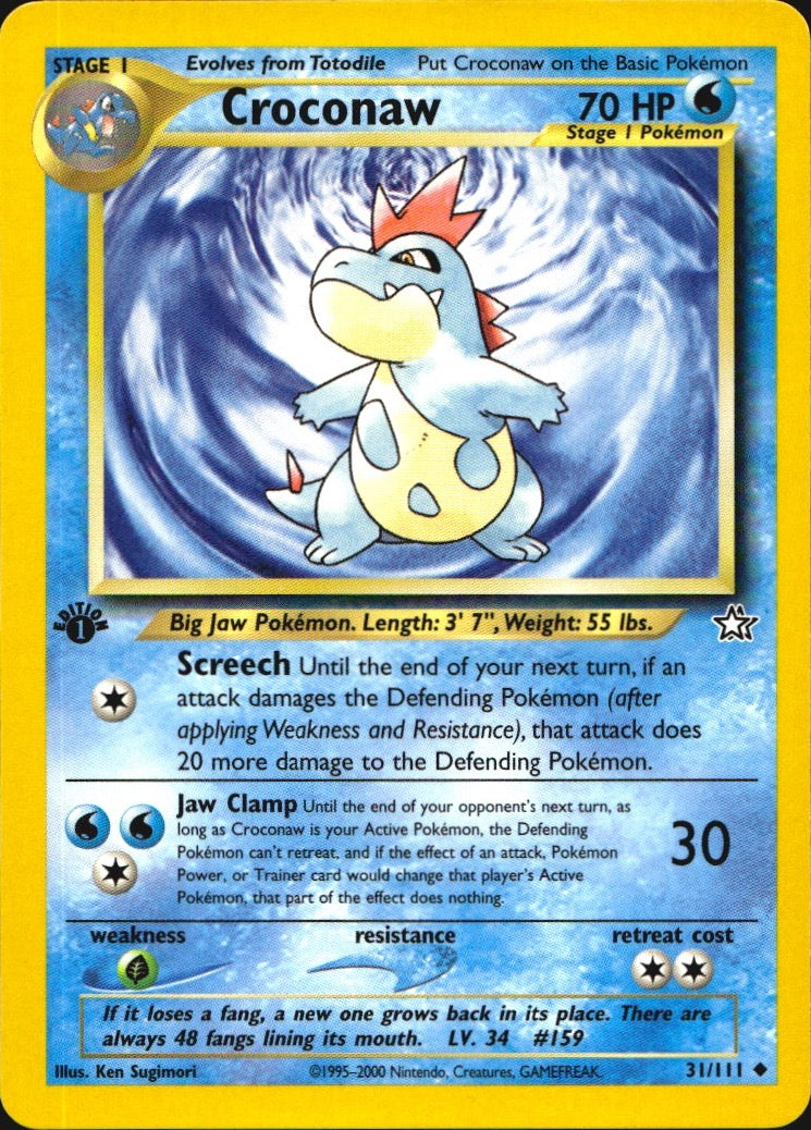 Croconaw 31/111 Uncommon Neo Genesis Pokemon 1st Edition Near Mint