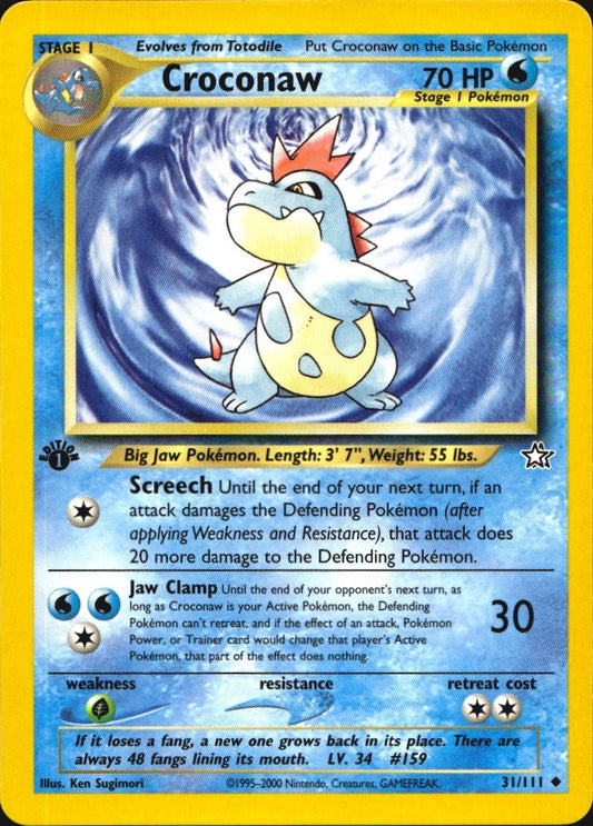 Croconaw 31/111 Uncommon Neo Genesis Pokemon 1st Edition Near Mint