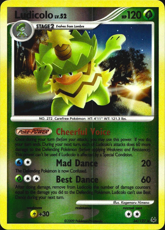 Ludicolo 34/127 Platinum Rare Pokemon Reverse Holo Near Mint