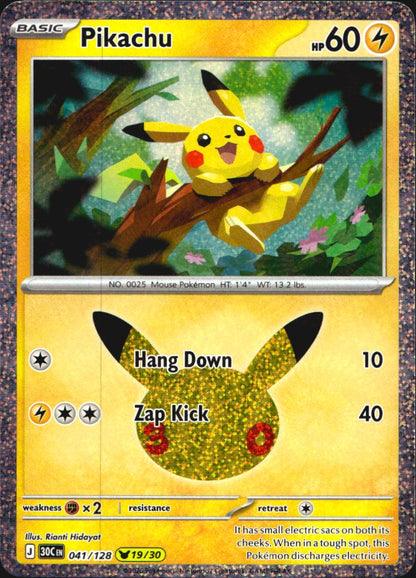 Pikachu 041/128 ME: 30th Celebration Holo Pikachu Rare Pokemon Near Mint