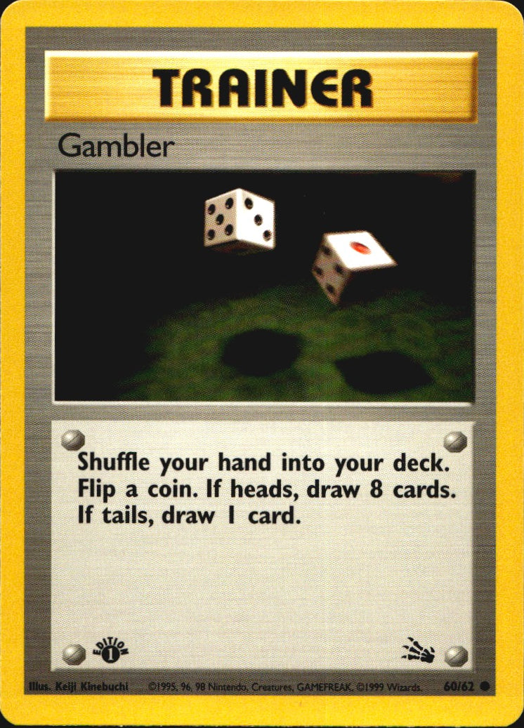 Gambler 60/62 Fossil Common Pokemon 1st Edition Near Mint