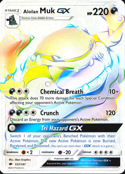 Alolan Muk GX 157/147 Burning Shadows Rainbow Rare Pokemon Holo Near Mint