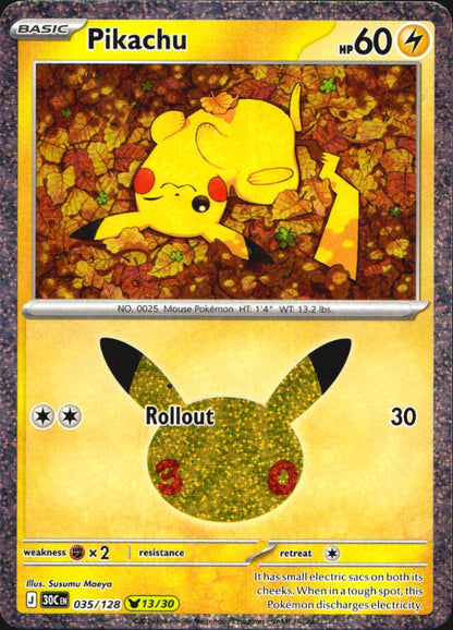 Pikachu 035/128 ME: 30th Celebration Holo Pikachu Rare Pokemon Near Mint