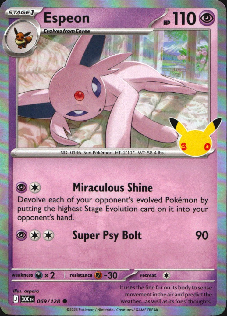 Espeon 069/128 ME: 30th Celebration Common Pokemon Holo Near Mint