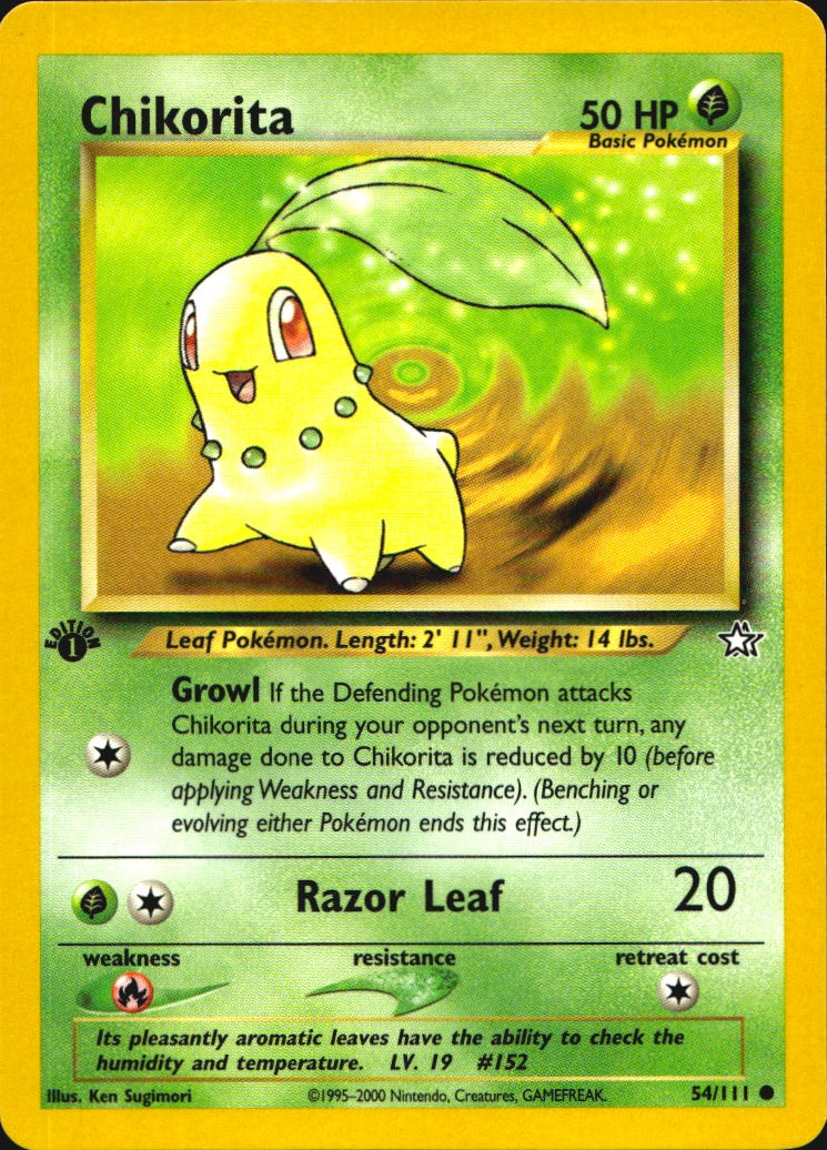 Chikorita 54/111 Common Neo Genesis Pokemon 1st Edition Near Mint