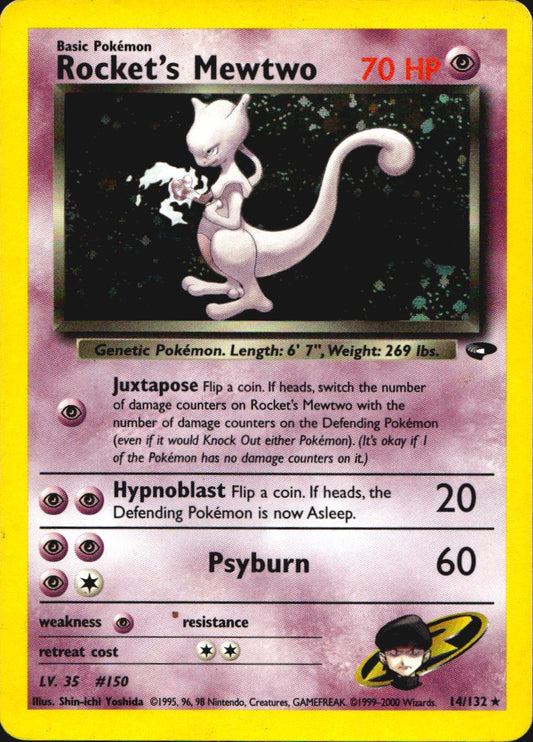 Rocket's Mewtwo 14/132 Holo Rare Gym Challenge Pokemon Lightly Played +