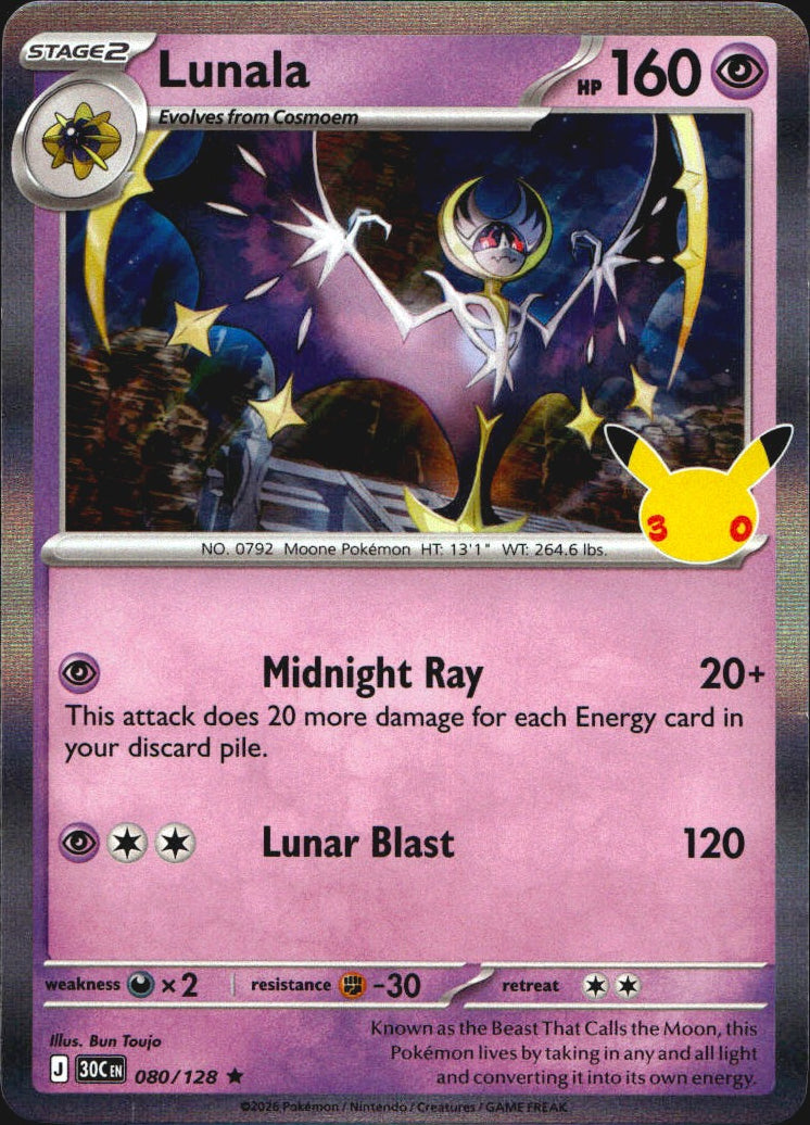 Lunala 080/128 ME: 30th Celebration Pokemon Holo Near Mint