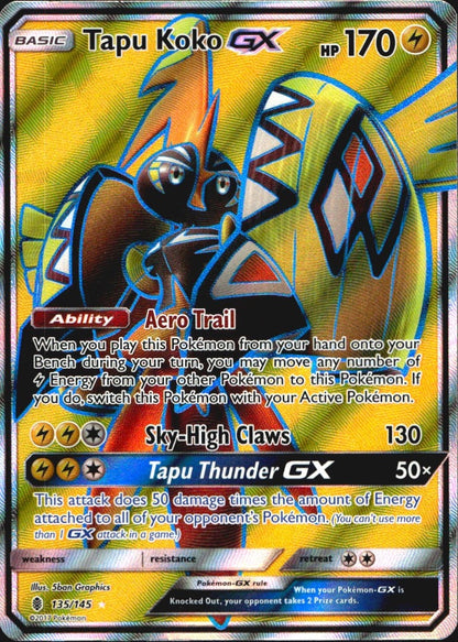 Tapu Koko GX (Full Art) 135/145 Guardians Rising Holo Ultra Rare Pokemon MP