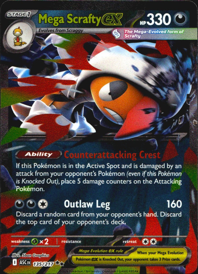 Mega Scrafty ex 135/217 Ascended Heroes Double Rare Pokemon Holo Near Mint