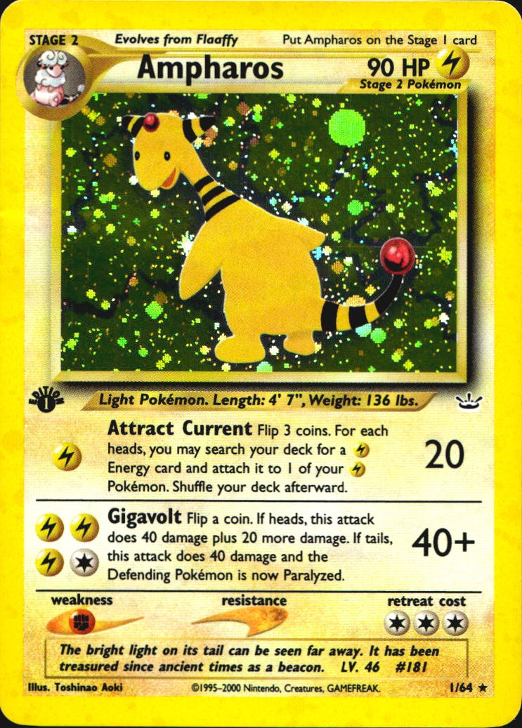 Ampharos 1/64 Rare Neo Revelation Pokemon 1st Edition Holo Heavily Played
