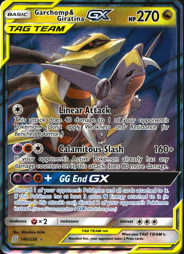 Garchomp & Giratina GX 146/236 Holo GX Rare Unified Minds Pokemon Near Mint