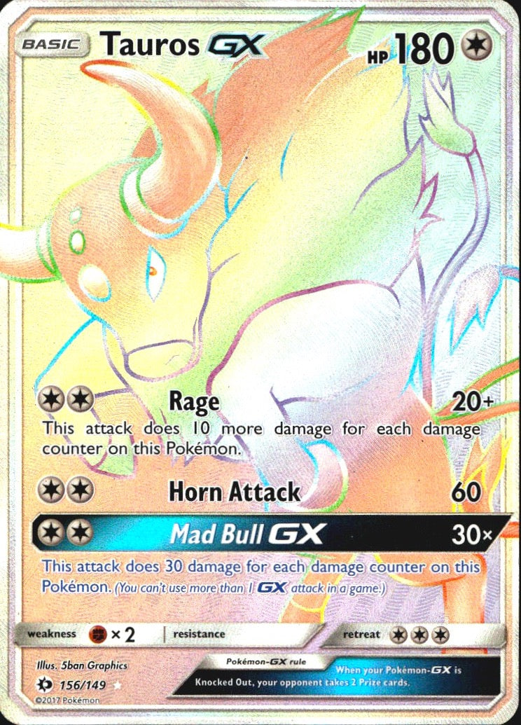 Tauros GX (Secret) 156/149 SM Base Set Holo Secret Rare Pokemon Lightly Played