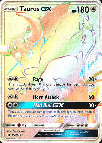 Tauros GX (Secret) 156/149 SM Base Set Holo Secret Rare Pokemon Lightly Played