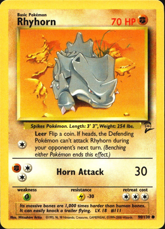 Rhyhorn 90/130 Base Set 2 Common Pokemon Near Mint