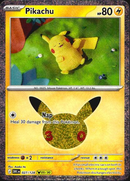 Pikachu 027/128 ME: 30th Celebration Holo Pikachu Rare Pokemon Near Mint