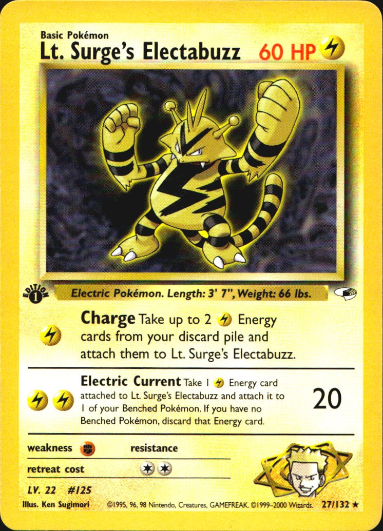 Lt. Surge's Electabuzz 27/132 Gym Heroes Rare Pokemon 1st Edition Near Mint