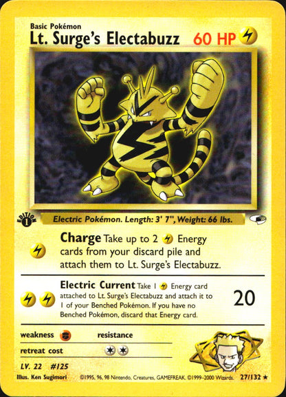 Lt. Surge's Electabuzz 27/132 Gym Heroes Rare Pokemon 1st Edition Near Mint