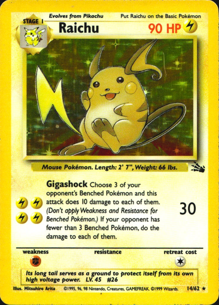 Raichu 14/62 Fossil Rare Pokemon Unlimited Holo Lightly Played
