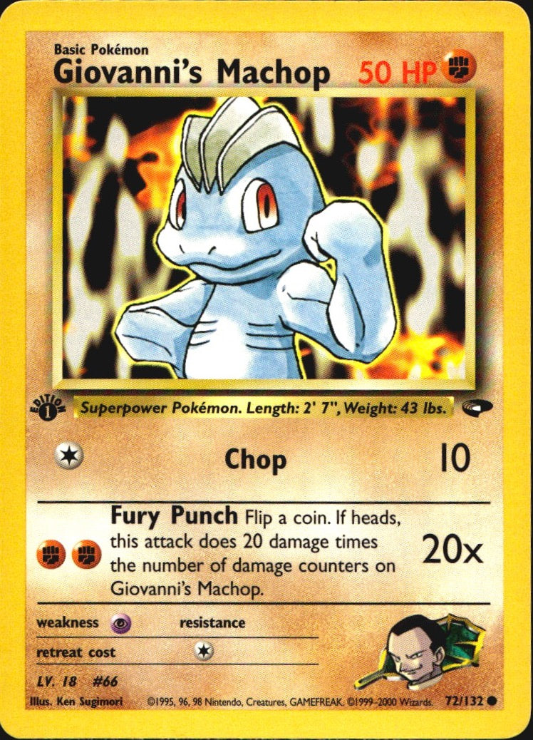 Giovanni's Machop 72/132 Gym Challenge Common Pokemon 1st Edition Near Mint
